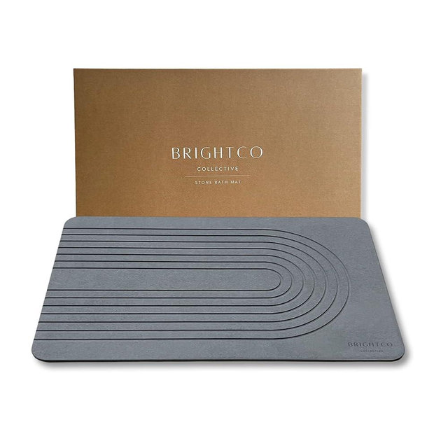 BrightCo Collective Quick Dry Stone Bath Mat – Diatomaceous Earth Foot Pad, Super Absorbent Hard Shower Rug – Modern Anti-Slip Design for Bathroom Floor, 23.6x15.3in, Deep Charcoal – The Horizon