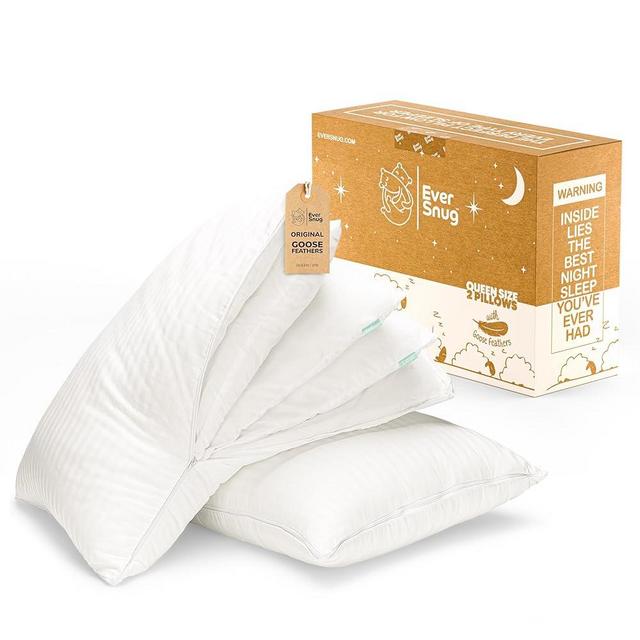 EverSnug Goose Feather Adjustable Layer Pillows for Sleeping - Set of 2, Cooling, Luxury Pillows for Back, Stomach or Side Sleepers (Queen)