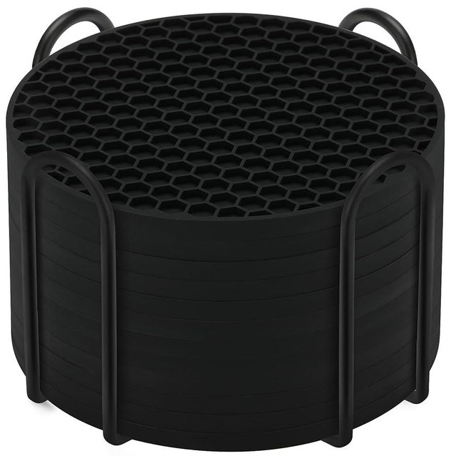 Silicone Coasters Set of 12 with Holder,Coasters for Drinks,Beer,Coffee Coasters,Suitable for Kinds Cups,Hot or Cold,Anti-SLI,Non-Stick,Anti-Overflow Tabletop Protection and Decor (12 Pcs, Black)