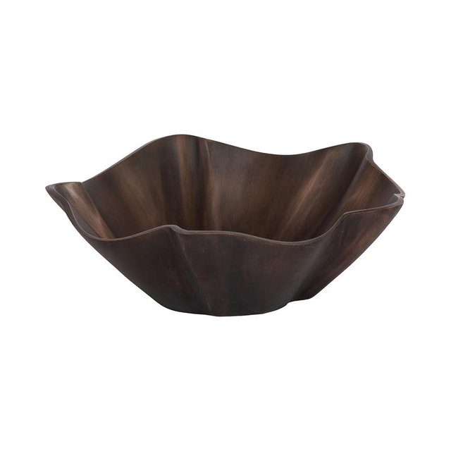 Kate and Laurel Flutte Scalloped Decorative Metal Serving Bowl, 10 x 10 x 3, Bronze, Modern Wavy Fruit Bowl for Kitchen Counter or Use as Tabletop Storage for an Entryway Table