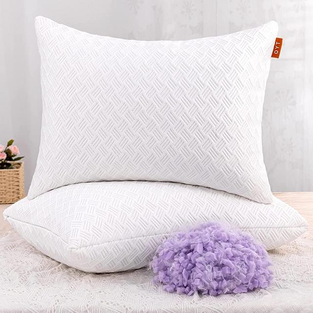 OYT Memory Foam Cooling Bed Pillows for Sleeping - 2 Pack Adjustable Queen Size Gel Shredded Pillows for Sleeping Set of 2 with Side Back Sleepers Washable Removable Cover