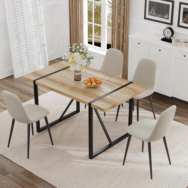5 Piece Dining Table Set,Kitchen Dining Table Set for 4,Modern Rectangle Wooden Dining Table and Fabric Dining Chairs Set for 4 Ideal for Kitchen Dining Room