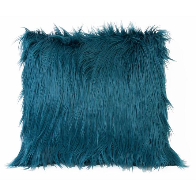 26"x26" Oversized Keller Faux Mongolian Reverse to Micromink Square Throw Pillow Deep Teal - Decor Therapy