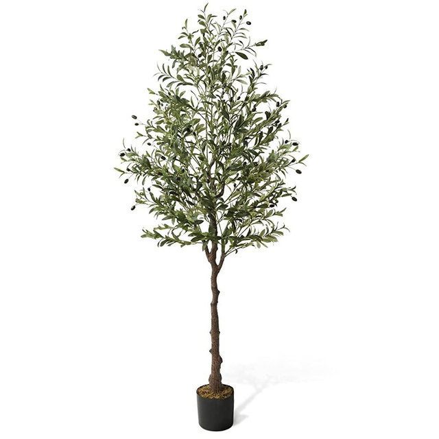 CAPHAUS Artificial Olive Tree, 5 / 6 / 7 Feet Fake Potted Topiary Tree with Dried Moss, Faux Olive Branch and Fruit, Faux Plant in Pot for Indoor Home Office Modern Decoration Gift for Housewarming