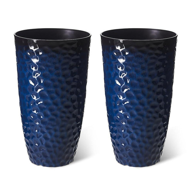 Glitzhome 23.75" H Oversized Tall Planter,Modern Set of 2 Honeycomb Textured Gradient Cobalt Blue Round Garden Plant Pots with Drainage Holes Flower Containers for Indoor Outdoor,Front Door,Patio
