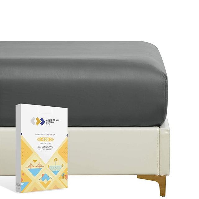 400 Thread Count 100% Cotton 1 Fitted Sheet Only - Extra Deep Pocket Dark Grey King Bottom Sheet, Long - Staple Combed Pure Natural Cotton Sheet, Soft & Silky Sateen Weave
