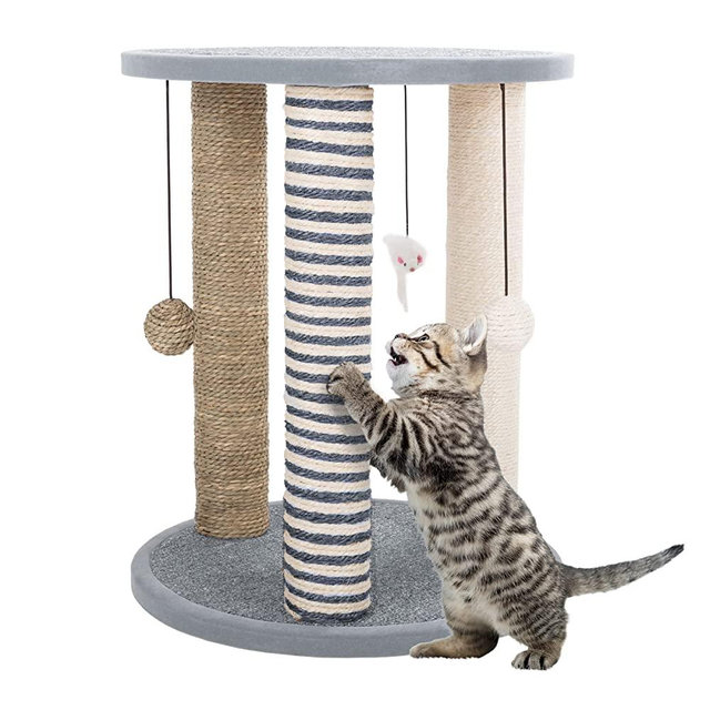 3 Scratching Posts Collection, Carpeted Base Play Area and Perch, Furniture Scratching Deterrent Tree for Indoor Cats