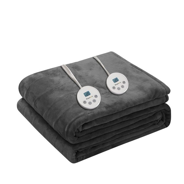 Wapaneus Heated Blanket Electric King Size 90"x100"-Dual Control with 10 Heat Levels 12 Timer Settings and 8 Hours Auto-Shut Off,Fast-Heating Electric Blanket,ETL Listed Machine Washable,Dark Grey