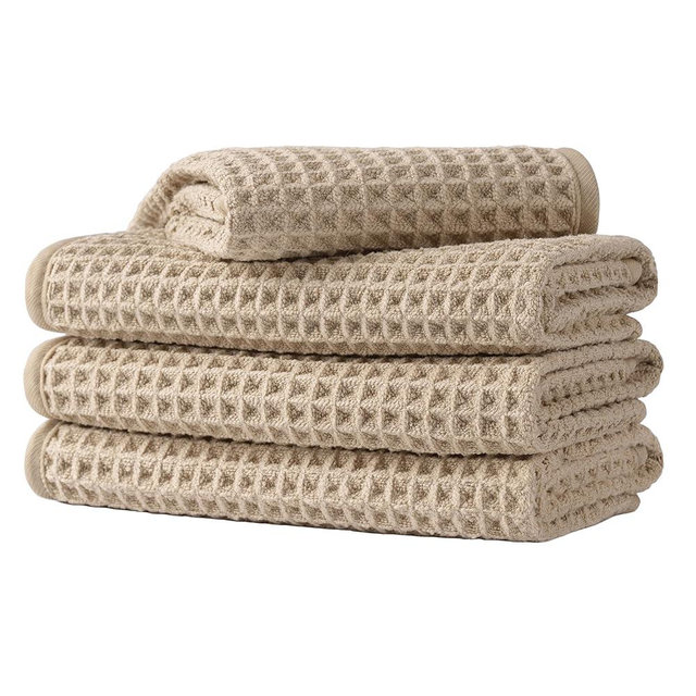 Microfiber Waffle Face Towels, 4 Pieces, Soft, Absorbent, Fast Drying, Lint Free 430 GSM (Beige)