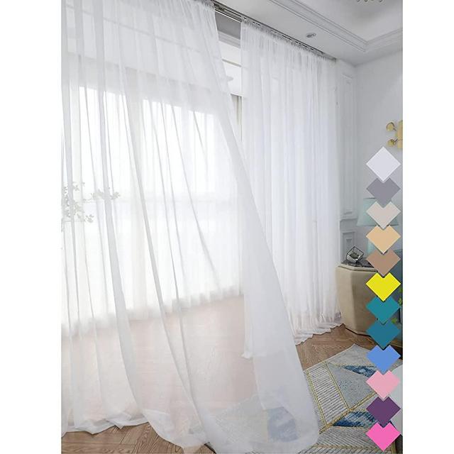 Window Ivory Sheer Curtains 63 Inches Long 2 Panels Sheer Curtain Basic Rod Pocket Panel for Bedroom Children Living Room Yard Kitchen