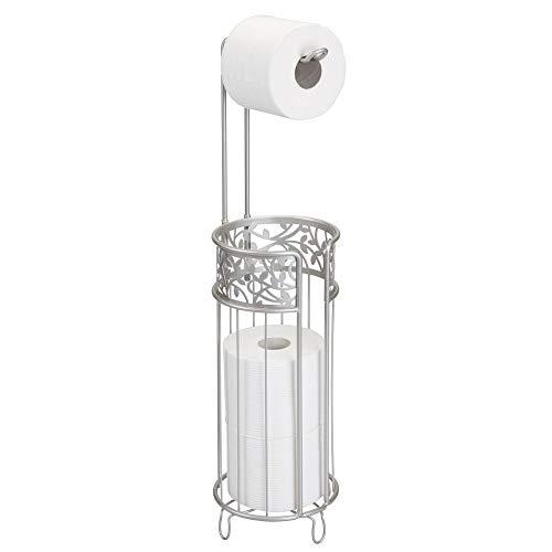 mDesign Metal Freestanding Toilet Paper Roll Holder Stand and Dispenser with Storage for 3 Rolls of Reserve Toilet Tissue - for Bathroom Storage Organizing - Holds Mega Rolls, Floral Pattern - Satin