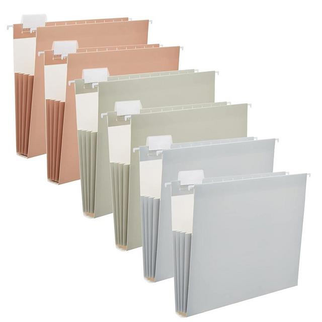 Y YOMA 6 Pack Extra Capacity Hanging File Folders Letter Size Accordion Decorative File Folder Cute Colored Hanging Folder Organizer for Office Home with 1/5-Cut Adjustable Tabs, Natural Color