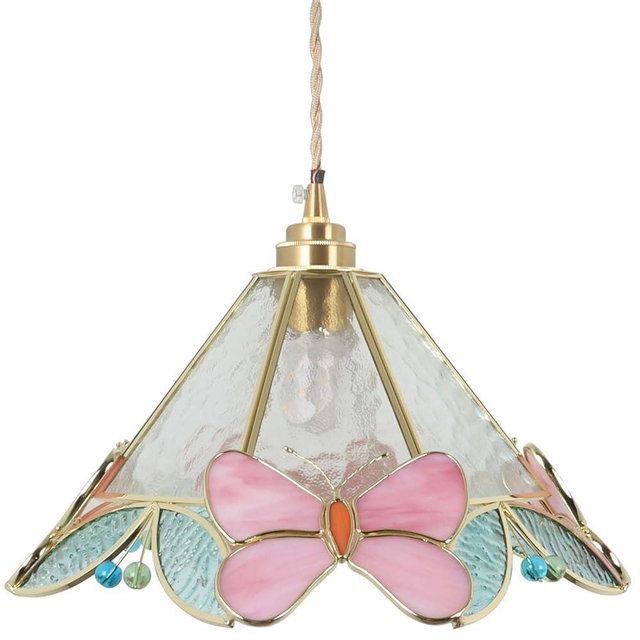 Bieye L10982 Tiffany Style Stained Glass Butterfly Flower Ceiling Pendant Light