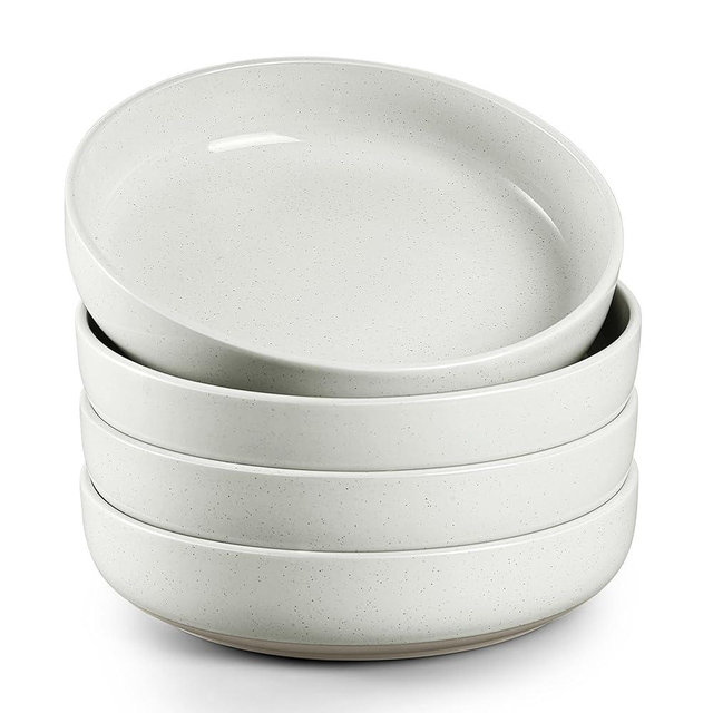 HaWare Pasta Bowls Set of 4, 33oz Large Salad Bowls for Home Kitchen, Ceramic Serving Plates for Soup, Cereal, Scratch-resistant Wide and Shallow Dinner Bowl, Microwave & Dishwasher Safe, Milky White