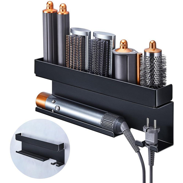 Storage Hair Dryer Holder for Curling Iron Accessories, Hair Tool Organizer Wall Mount, Curling Iron Holder Organizer, Bathroom Hair Straightener Holder Stand for Styler Attachments Organizer, Black