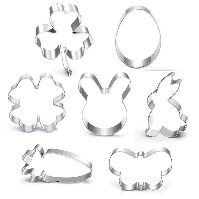 Shamrock Easter Cookie Cutter Set-3 Inches-7 Piece-Shamrock, Egg, Bunny, Carrot, Flower, Butterfly, Bunny Face, Easter Cutter Fondant Molds for Kids Holiday Celebration.