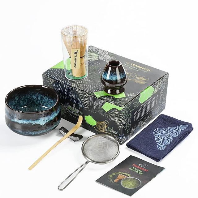 TEANAGOO Matcha Tea Set, Japanese Tea Set, Matcha Bowl, Matcha Bamboo Whisk, Scoop, Sifter, Matcha Whisk Holder, Matcha whisk stand, Matcha whisk set N4,Matcha Green Tea Powder Kit. Matcha Tea Kit