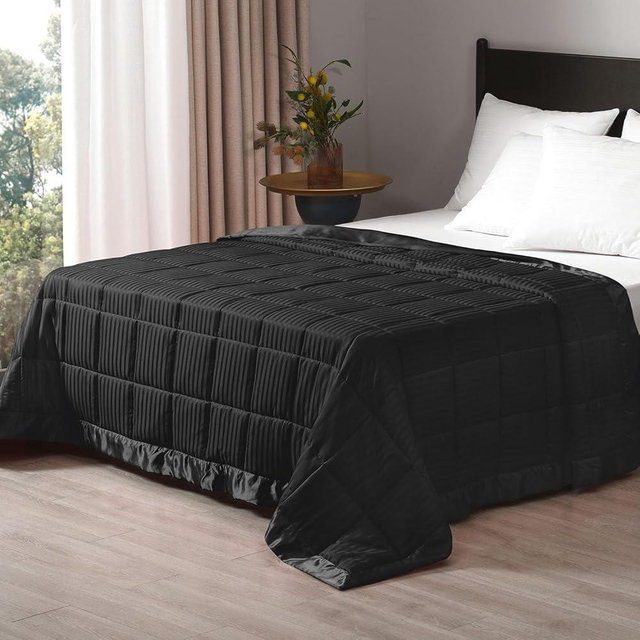 downluxe Weighted Blanket Queen Size, 15 lb Weighted Blanket with Glass Beads for All Season, Machine Washable Heavy Blanket (Black, 90 X 90 Inch)