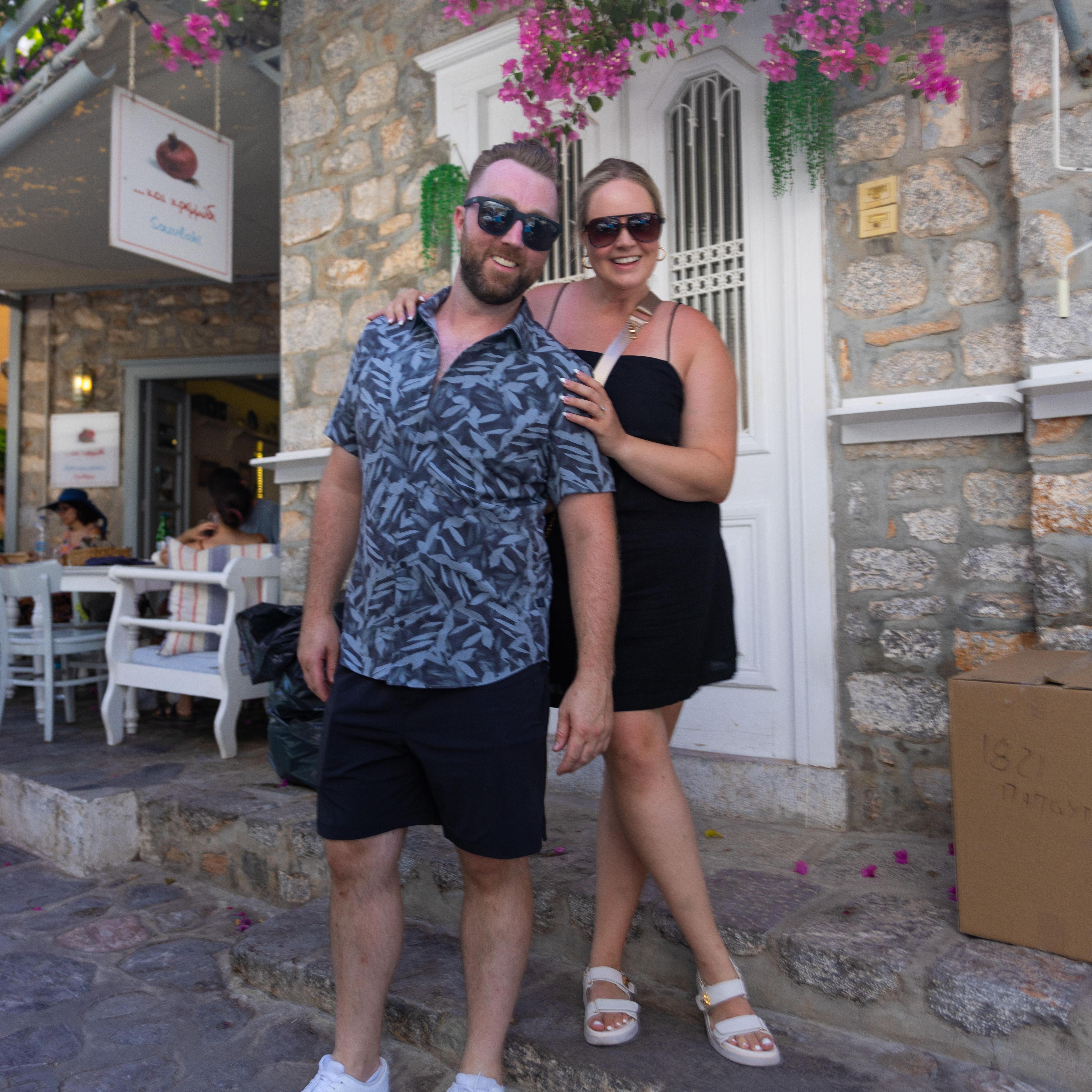 In Hydra, Greece a few days after getting engaged!