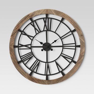 32" Wood and Metal Wall Clock Brown - Threshold™