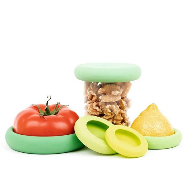 Food Huggers Reusable Food Savers - Food Huggers Set Of 5 Silicone Fruit & Vegetable Covers - Dishwasher Safe Silicone / 100% BPA & Phthalate Free - Patented Product by USA Company (Sage Green)