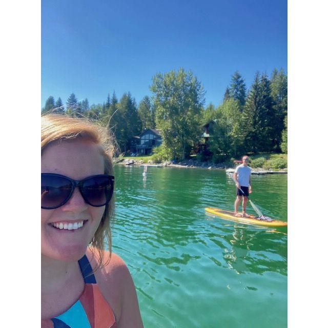 This photo was taken at Whitefish, MT on one of our many paddleboard rides!