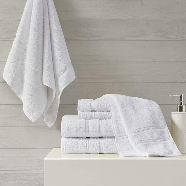Comfort Spaces 100% Aegean Turkish Cotton Soft Bathroom Towel Set Luxury Hotel & Spa Quality, Highly Absorbent, Quick Dry, Include 2 for Shower, 2 Hand & 2 Face Wash, Multi-Sizes, White 6 Piece