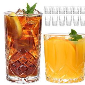 Moretoes Drinking Glasses Set of 12, Crystal Glass Cups, Mixed Glassware Set, 12 Oz Highball Glasses & 11 Oz Old Fashioned Glasses, Great for Cocktail, Whisky and Other Beverages