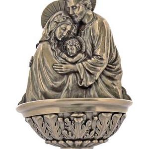 Holy Family Water Bowl Font, Cast Bronze, 9 Inch