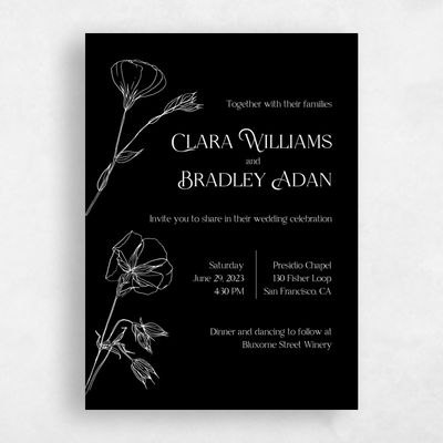 Black Wedding Invitation - Flora Bloom
