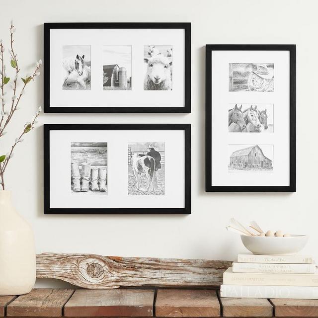 Wood Gallery Frames, Set of 3, 11"x18" Overall - Black