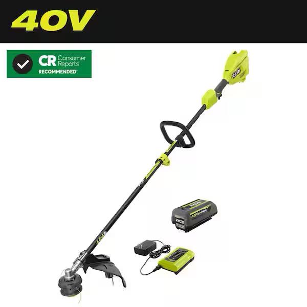 RYOBI 40V 15 in. Expand-It Cordless Battery Attachment Capable String Trimmer with 4.0 Ah Battery and Charger RY40ST01K