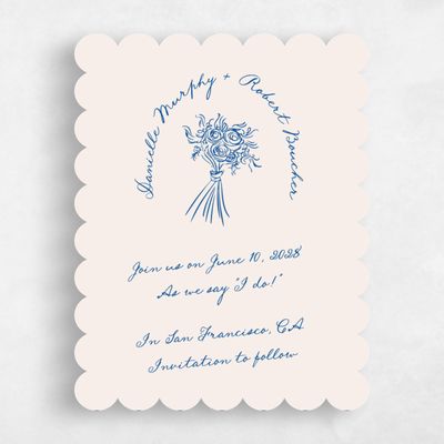 Blue Scalloped Wedding Save the Date - Cerise Portrait