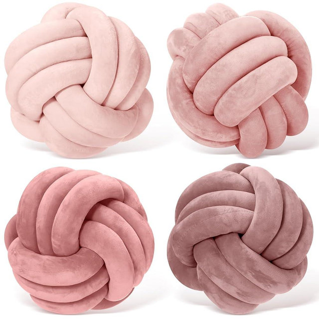Yerliker 4 Pcs Knot Pillow Ball, 8.7 Inches Knotted Dorm Decorative Pillows Decorative Round Throw Pillow Plush Accent Pillows Gifts for Valentine‘s Day Home Bedroom Decoration