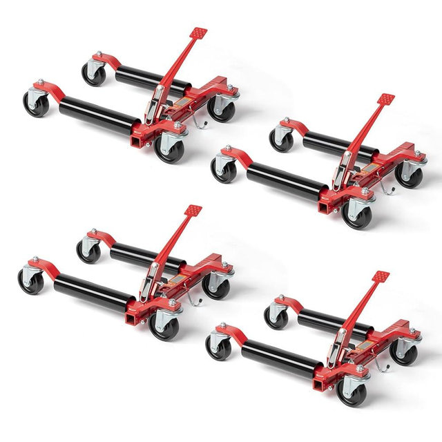TUFFIOM Car Wheel Dolly Jack Set of 4, Mechanical 6000-lbs Car Skates, 12'' Wheel Vehicle Positioning Jack, Heavy Duty Rollers with Ratcheting Foot Pedal for Tire Auto Repair Moving, Red
