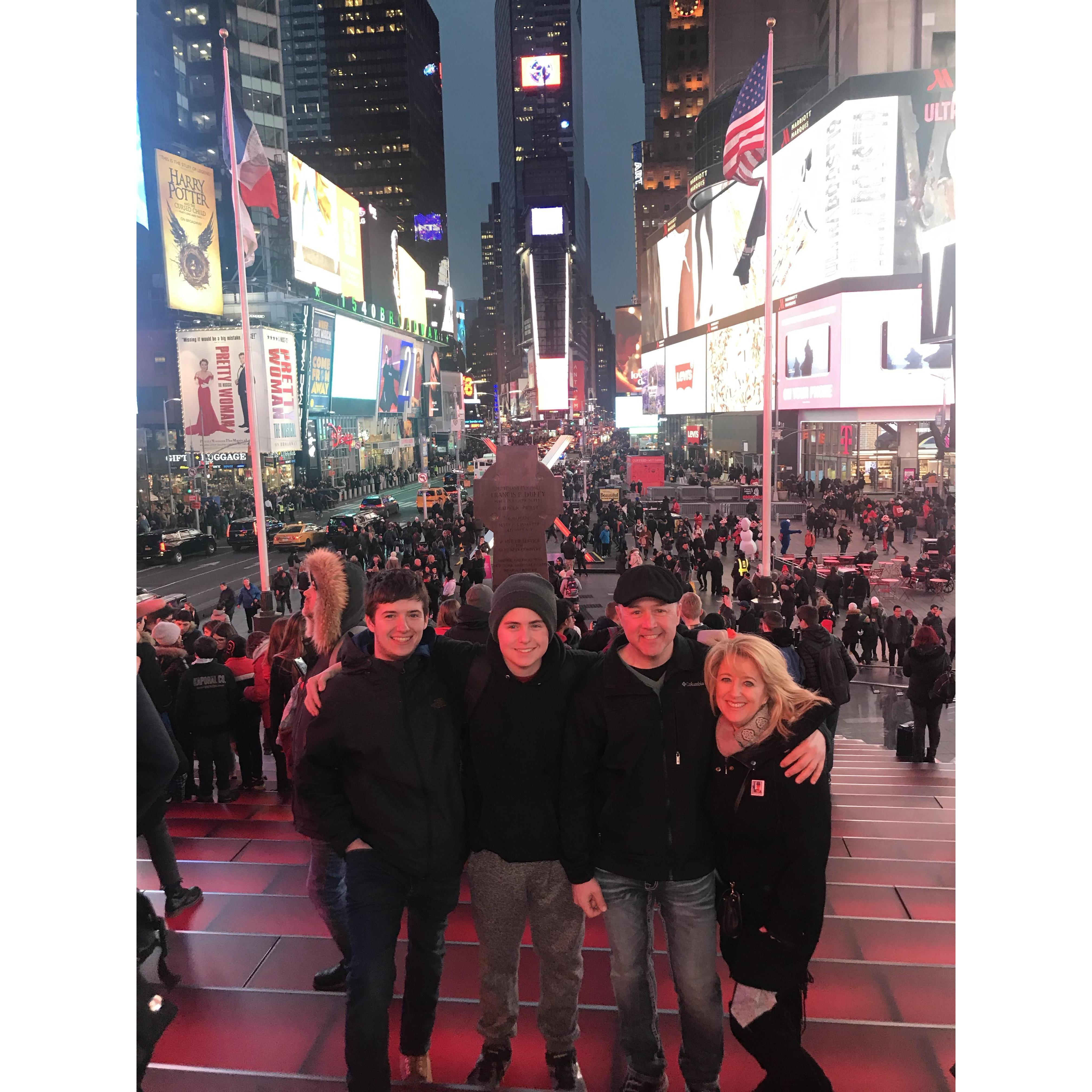 Noah's Christmas present, a weekend in NYC and a Timberwolves game!  Here we are in Times Square...