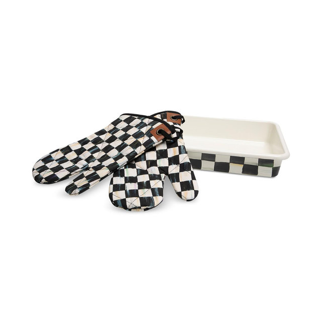 Mackenzie-Childs Courtly Check Baking Pan & Oven Mitt Baking Set