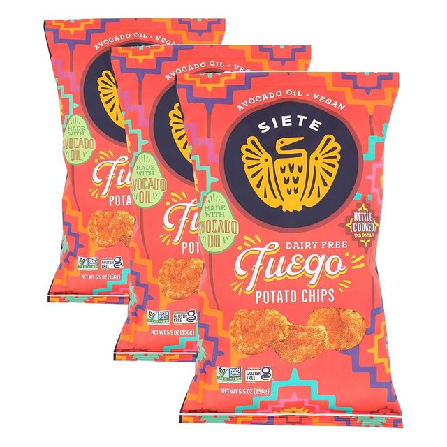 Siete Family Foods Fuego Potato Chips, 5.5 oz Bag (Pack of 3)