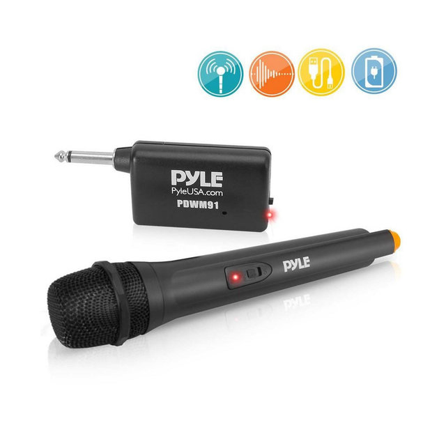 Pyle VHF Wireless Microphone Adapter System, Pro Audio Wireless Mic Transmitter with Receiver