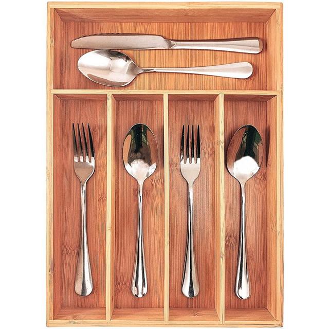 Kitchen Wood Utensil Tray Drawer Organizer,10 INCHES Bamboo Silverware Tray for Drawer,Small Cutlery Organizer, Flatware Holder,Office Storage Organizers,Knife Makeup Desk Drawer Dividers Insert