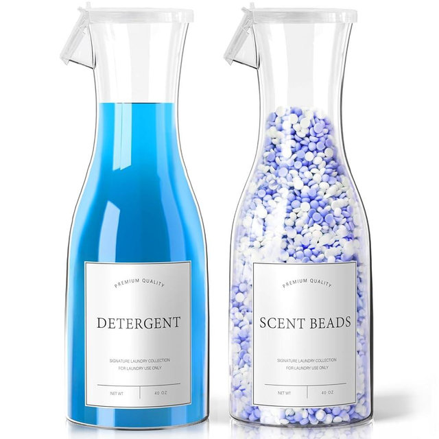 OneDream Laundry Detergent Dispenser 40oz for Laundry Room, Laundry Room Organization for Liquid Soap Scent Booster Softener Bleach Beads Fabric Softener, Laundry Powder Container Bottle 2pack