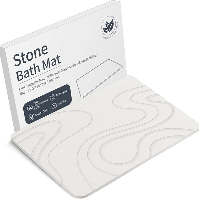 Veeloim Stone Bath Mat Diatomaceous Earth Shower Mat Non-Slip Super Absorbent Diatomite Stone Mats for Bathroom Floor/Kitchen Counter Quick Drying Natural Easy to Clean(23.6''×15.4" White)