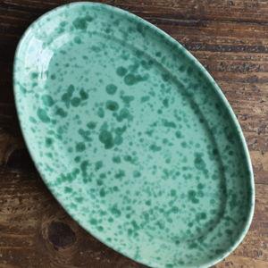 Ceramic Splatter Medium Oval Plate - Light Green