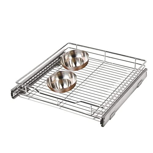 Smart Design 1-Tier Shelf Pull-Out Cabinet Organizer - Medium - Roll-Out Extendable Sliding Drawer - Steel Metal - Holds 100 lbs. - Kitchen (14.5 Inch x 18-35) [Chrome]