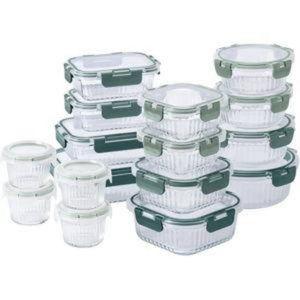 32-Pc. Glass Food Container Set - Fluted Ombre Green