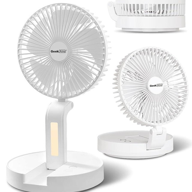 Geek Aire Personal Cooling Fan that Blow Cold Air, Portable Rechargeable Desk Fan with LED, Oscillating Standing Table Fans, Battery Powered Floor Fan for Bedroom, Travel, Dorm, Cruise RV Essentials