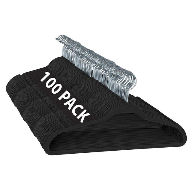 Simplify Slim Velvet Clothes Hangers | 100 Pack | Non-Slip | Shirts | Suit | Pants | Dresses | Garments | Closet Storage & Organization | Durable | Black