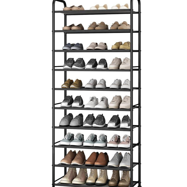 STO STO 10-Tier Shoe Rack with Sturdy Mesh Shelves, Tall Metal Shoe Organizer for Entryway, Closet, Garage, Front Door, Holds 30 Pairs, Free Standing Large Shoe Storage Shelf, Adjustable Feet, Black