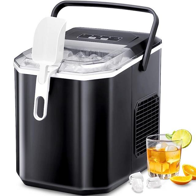 Crzoe Ice Makers Countertop, Ice Machine with Handle, 26Lbs in 24Hrs, 9 Cubes Ready in 6 Mins, Self-Cleaning Portable Ice Maker, 2 Sizes of Bullet Ice Cubes for Home and Office