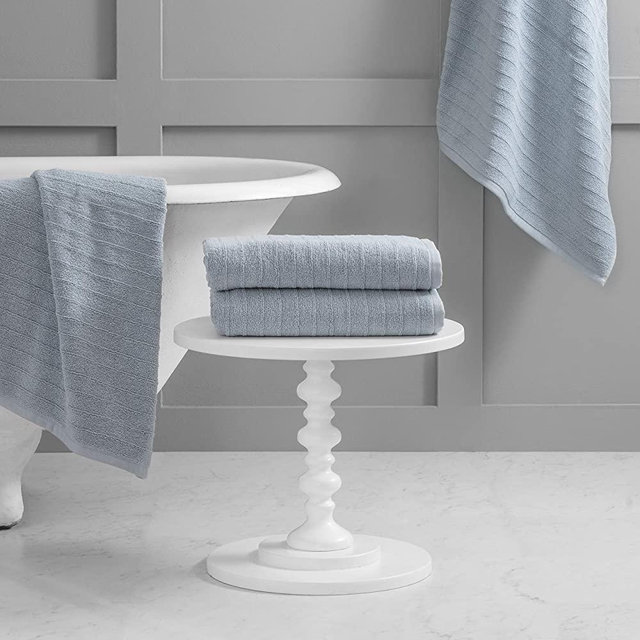 Welhome James 100% Cotton 6 Piece Towel Set | Dusty Blue | Stripe Textured | Supersoft & Durable | Highly Absorbent & Quick Dry | Ideal for Everyday Use | 450 GSM | 2 Bath 2 Hand 2 Wash Towels